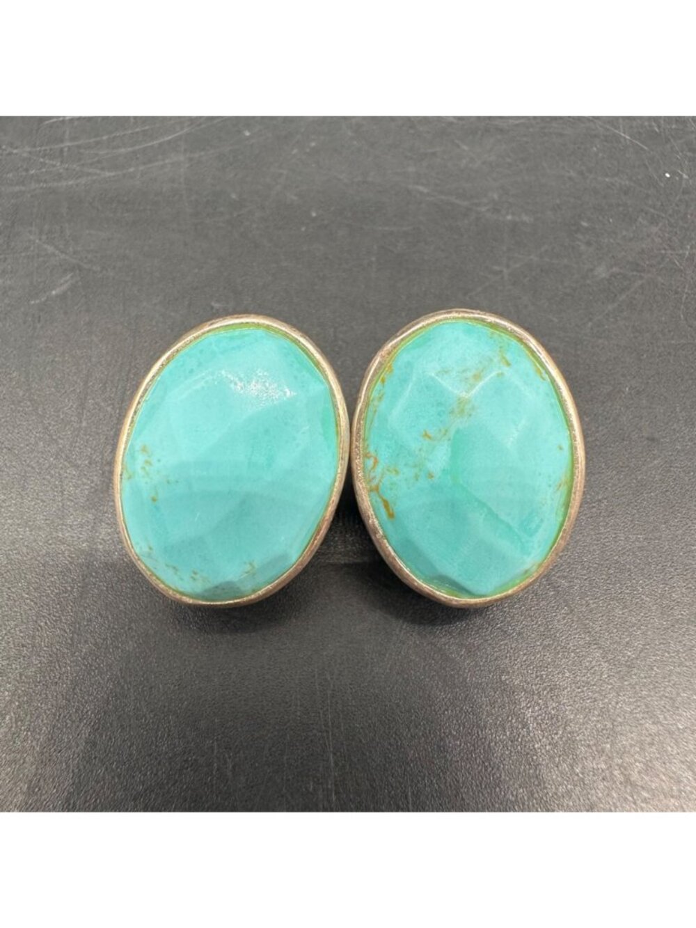 Vintage Sterling Silver Turquoise Oval Earrings Filigree Western Boho Festival - Picture 3 of 12